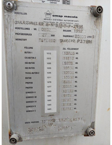 OMSP Macola Tanktrailer 20.200 Liter lpg Gas, Gaz, LPG, GPL, Propane, Butane tank ID 3.135 - Επικαθήμενο βυτίο: φωτογραφία 5